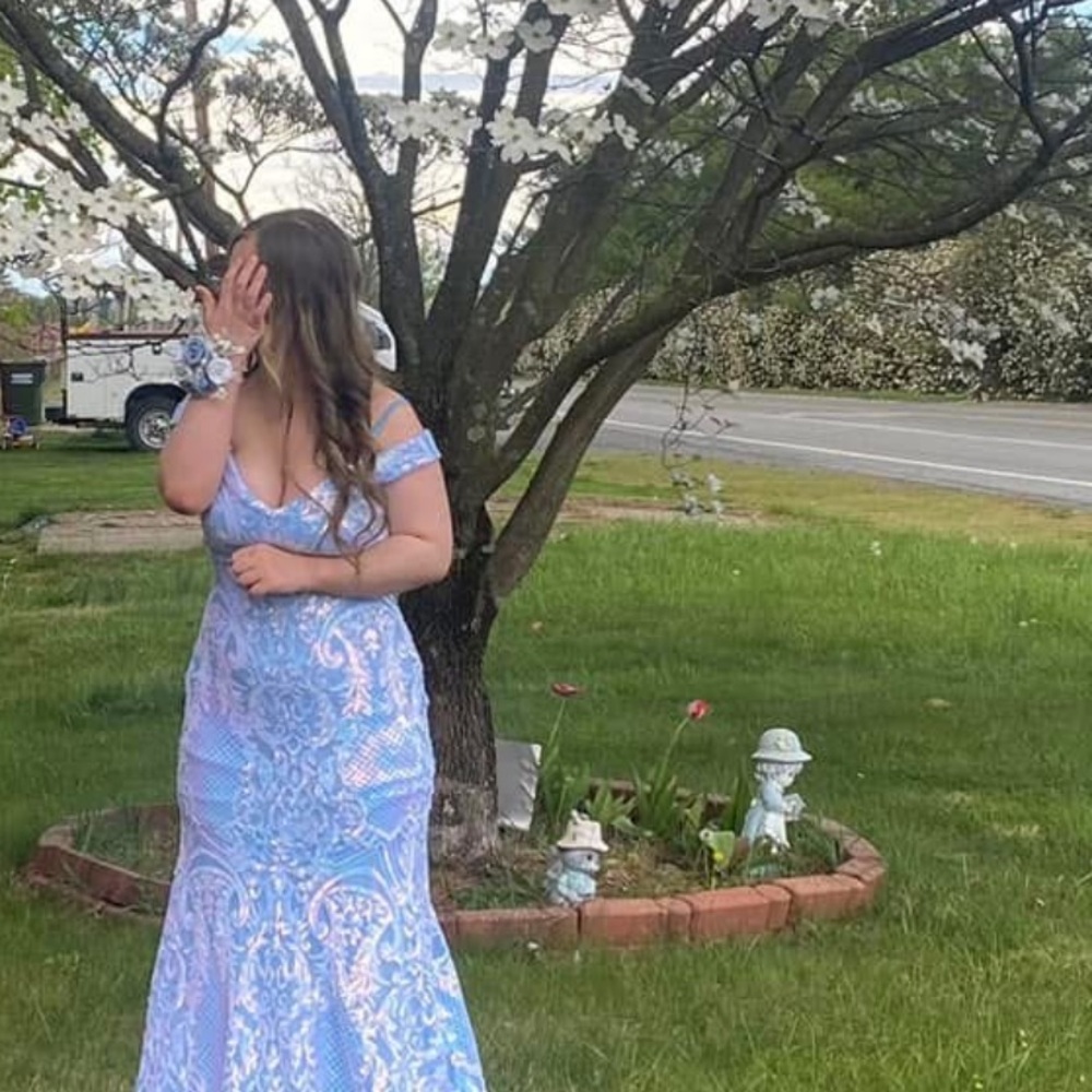 Morgan & Co. Blue and White Sequin Dress